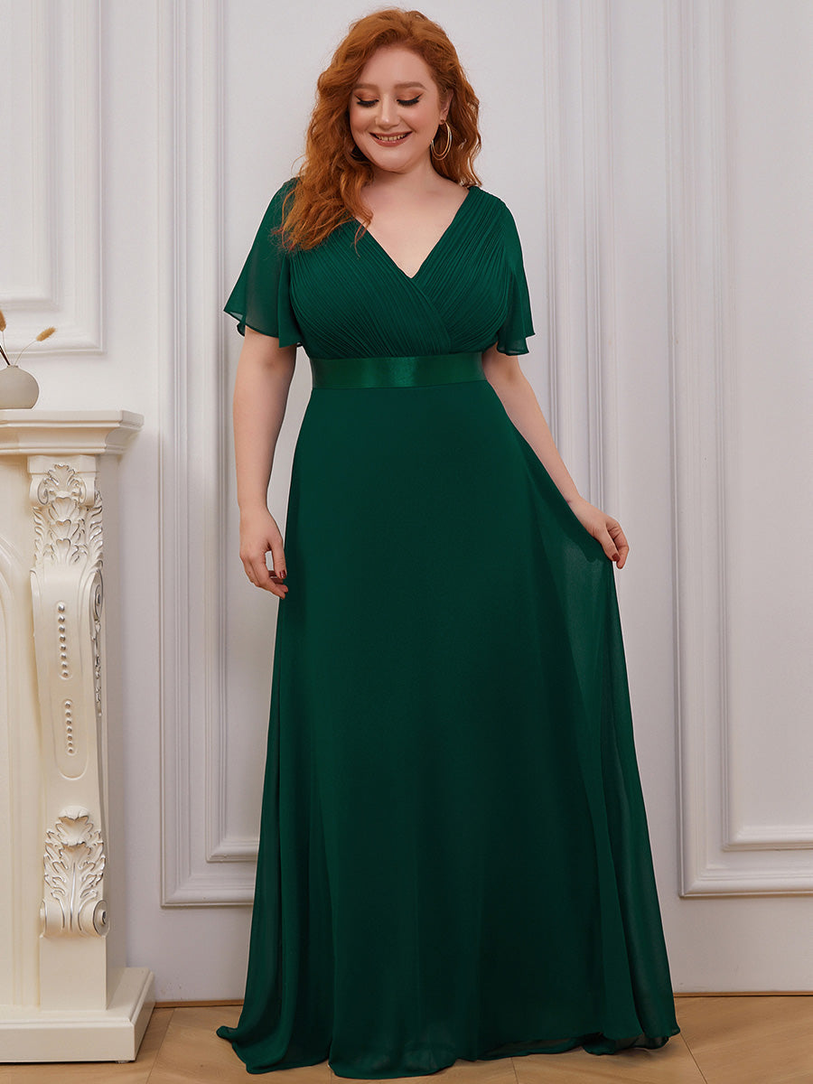 Robe mariage invitée Grande Taille Empire avec Manches Flottantes #Couleur_Vert Fonce