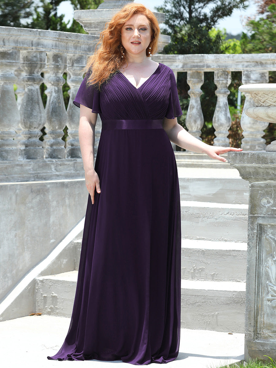 Robe de Soirée Grande Taille TEmpire avec Manches Flottantes #Couleur_Violet Fonce