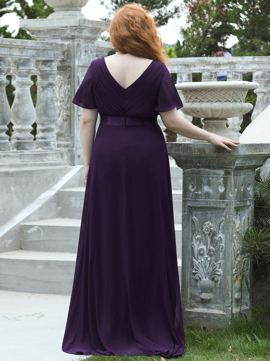 Robe de Soirée Grande Taille TEmpire avec Manches Flottantes #Couleur_Violet Fonce