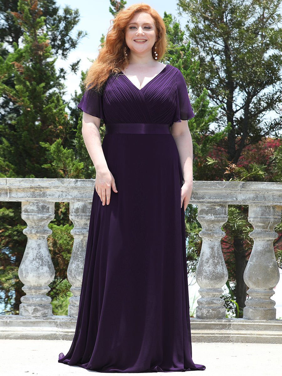 Robe de Soirée Grande Taille TEmpire avec Manches Flottantes #Couleur_Violet Fonce