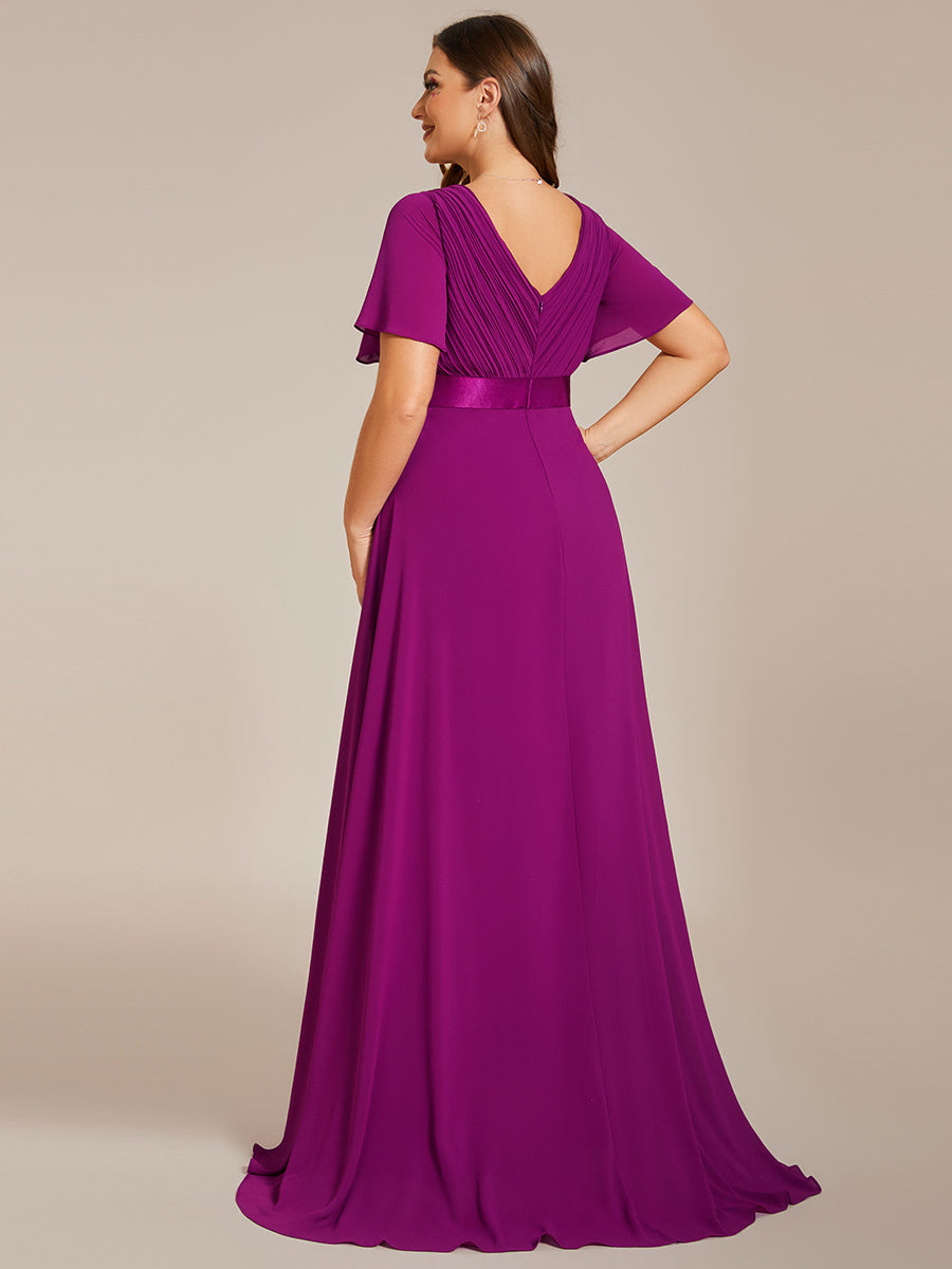 Robe de Soirée Grande Taille TEmpire avec Manches Flottantes #Couleur_Fuchsia