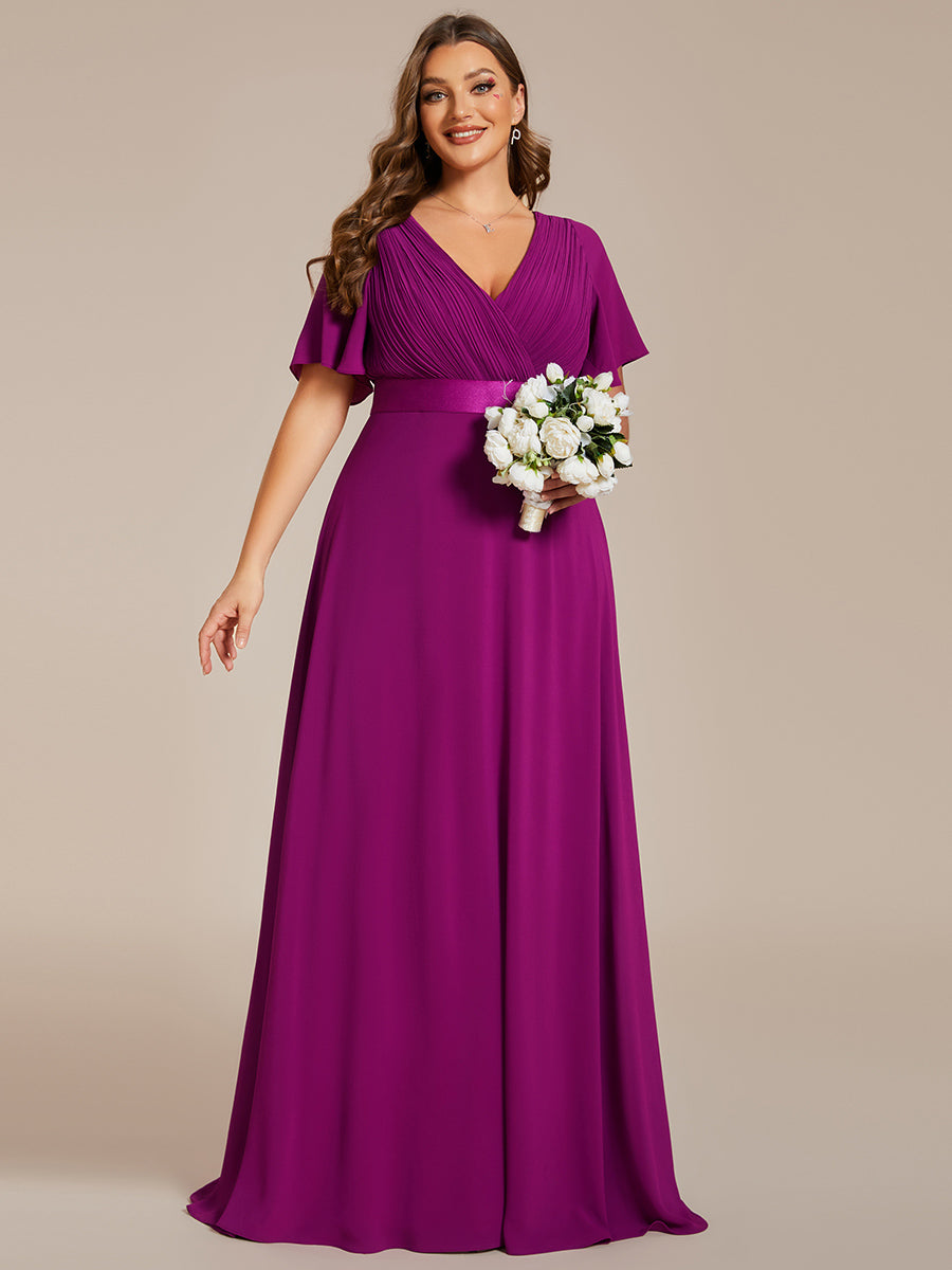 Robe de Soirée Grande Taille TEmpire avec Manches Flottantes #Couleur_Fuchsia