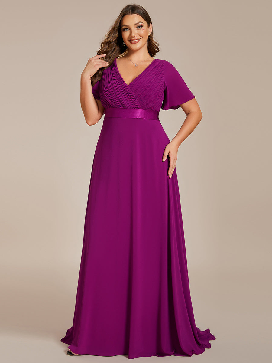 Robe de Soirée Grande Taille TEmpire avec Manches Flottantes #Couleur_Fuchsia