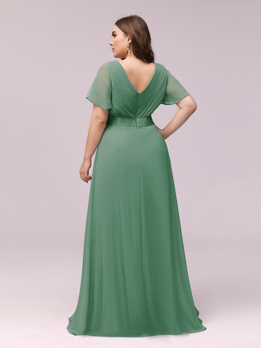 Robe de Soirée élégante en mousseline à taille haute et manches courtes #Couleur_Haricot Vert