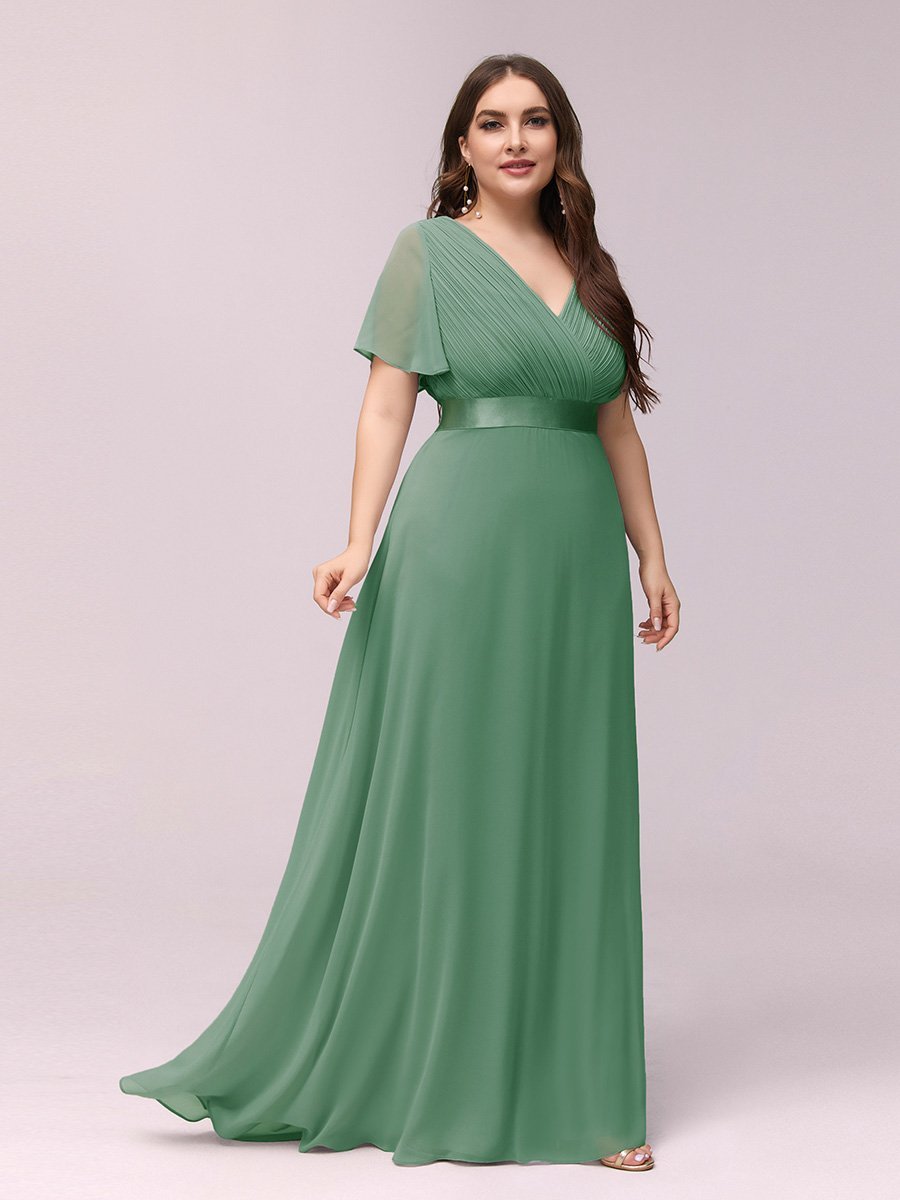 Robe de Soirée élégante en mousseline à taille haute et manches courtes #Couleur_Haricot Vert