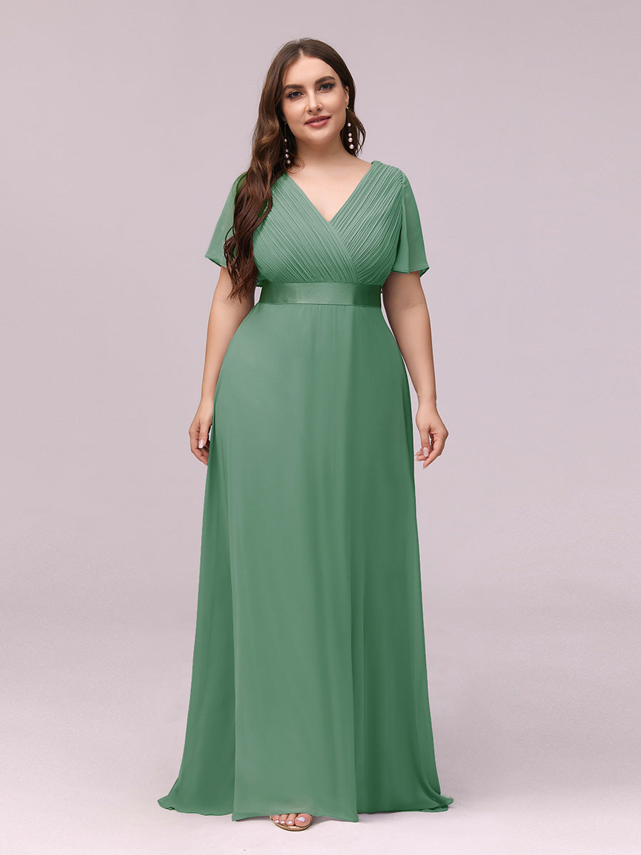 Robe mariage invitée Grande Taille Empire avec Manches Flottantes #Couleur_Haricot Vert