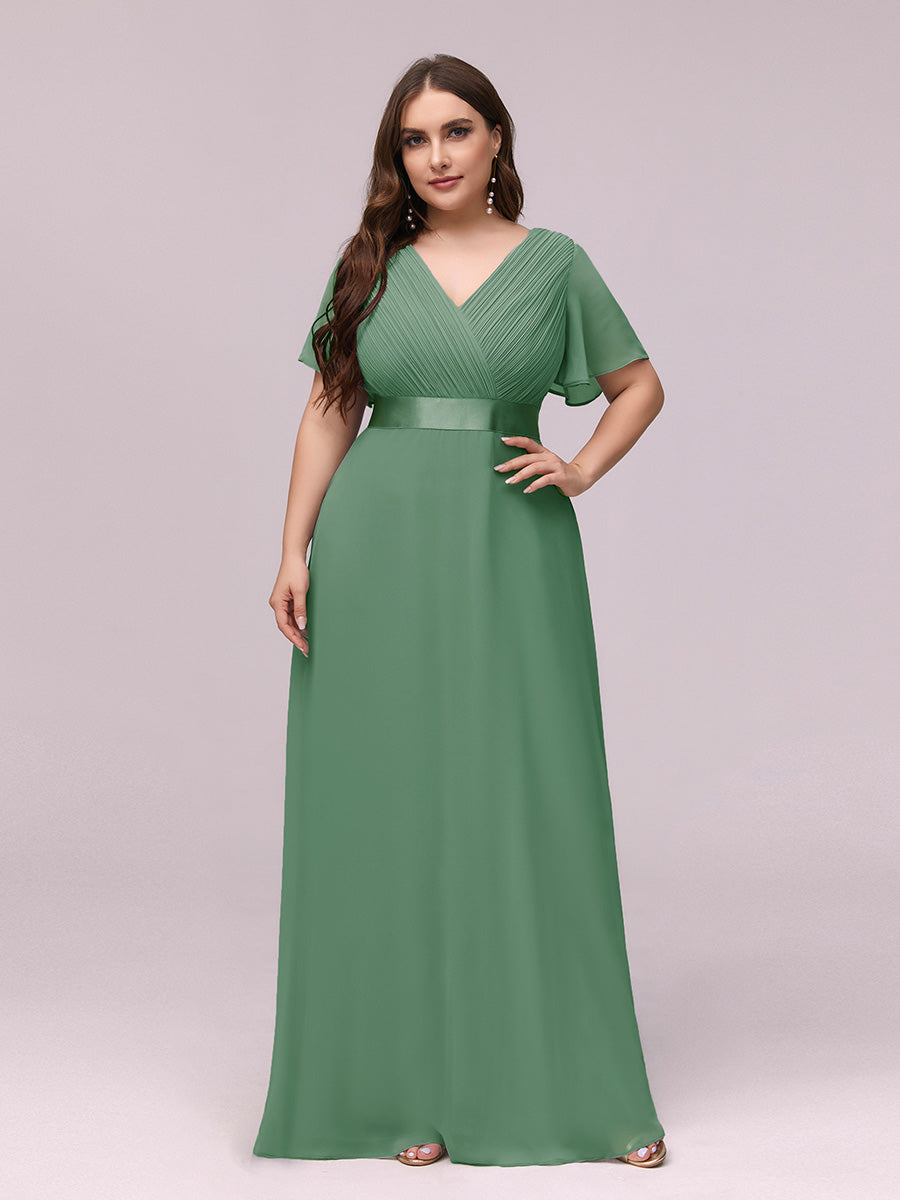 Robe mariage invitée Grande Taille Empire avec Manches Flottantes #Couleur_Haricot Vert