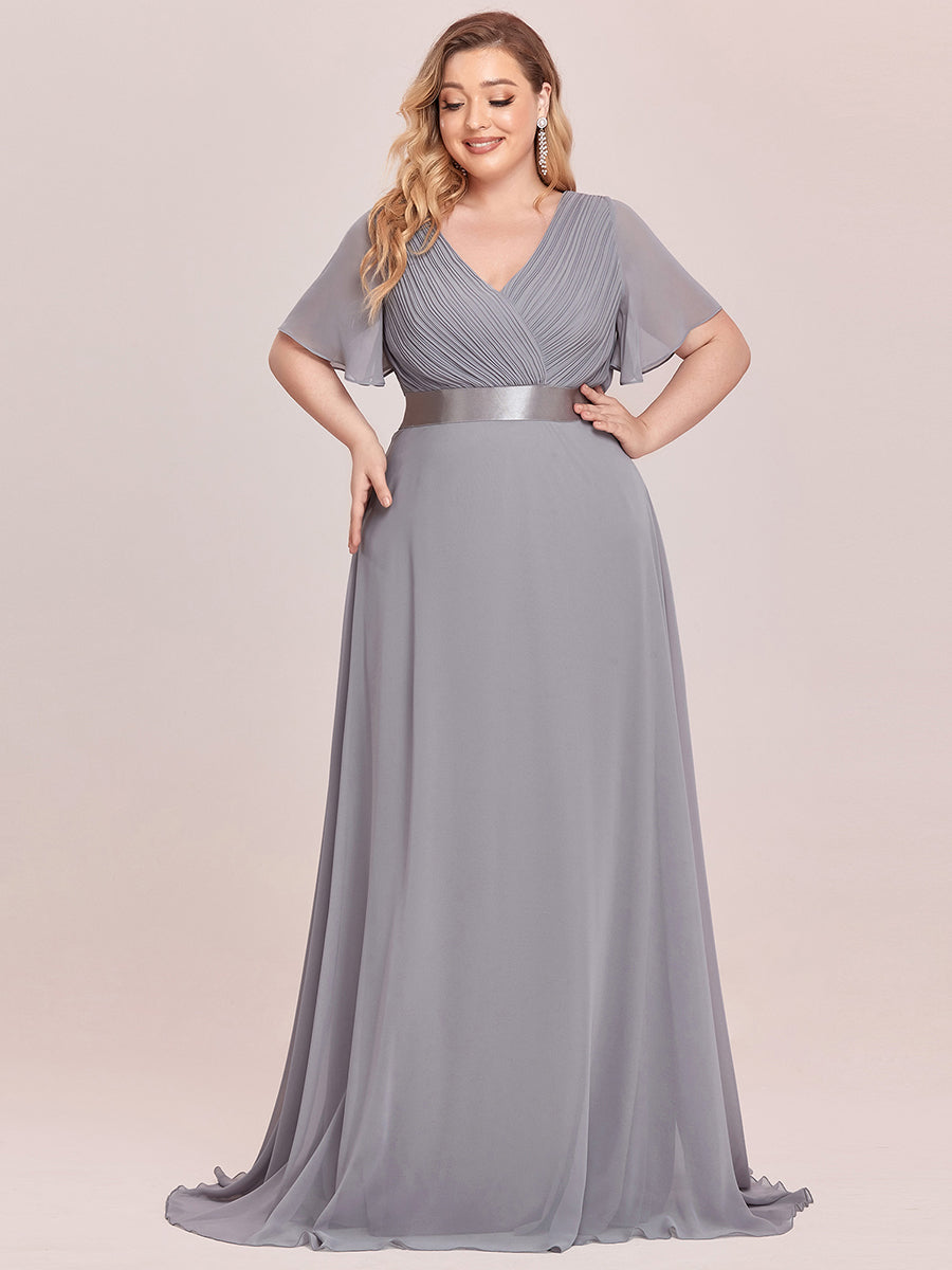 Robe de Soirée Grande Taille TEmpire avec Manches Flottantes #Couleur_Gris