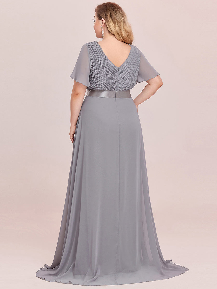 Robe de Soirée Grande Taille TEmpire avec Manches Flottantes #Couleur_Gris