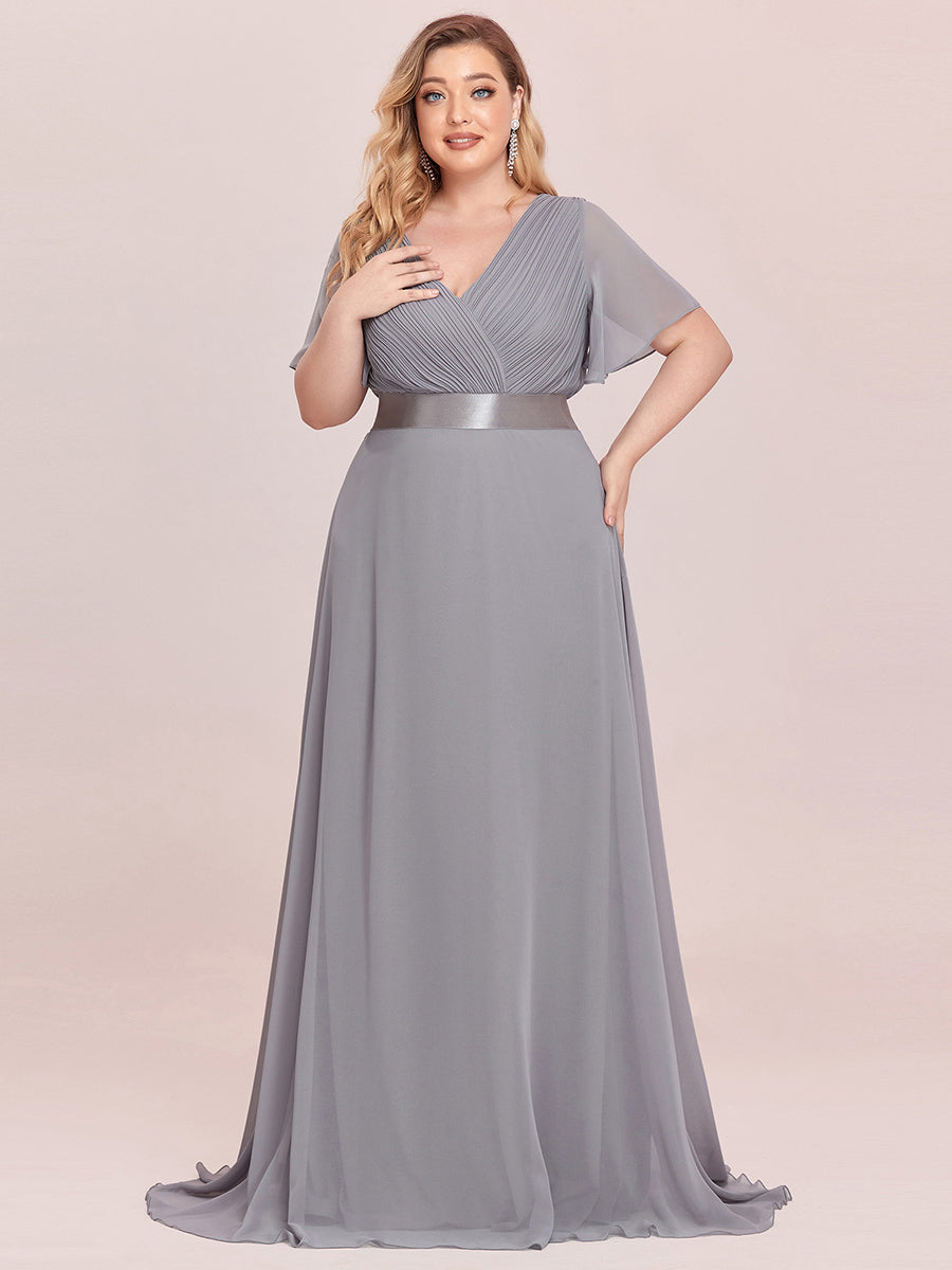 Robe mariage invitée Grande Taille Empire avec Manches Flottantes #Couleur_Gris