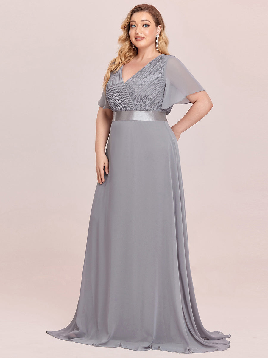 Robe mariage invitée Grande Taille Empire avec Manches Flottantes #Couleur_Gris