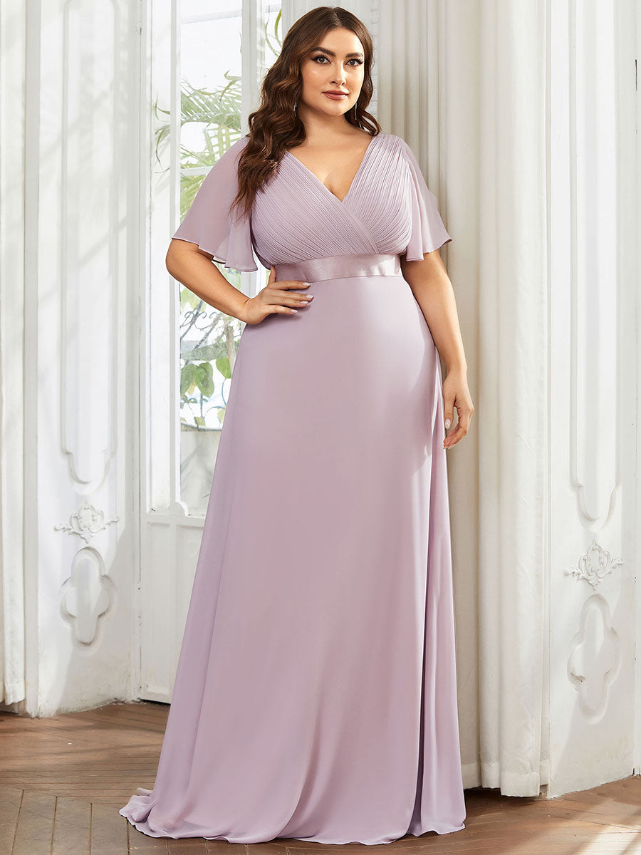 Robe mariage invitée Grande Taille Empire avec Manches Flottantes #Couleur_Lilas