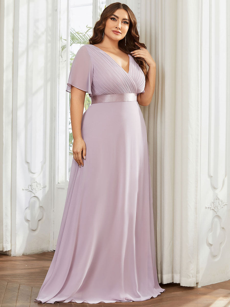 Robe mariage invitée Grande Taille Empire avec Manches Flottantes #Couleur_Lilas