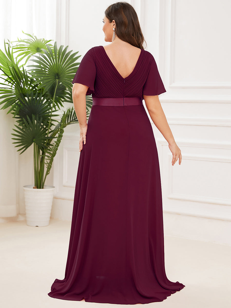 Robe mariage invitée Grande Taille Empire avec Manches Flottantes #Couleur_Pourpre