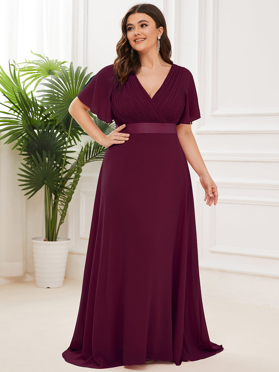 Robe mariage invitée Grande Taille Empire avec Manches Flottantes #Couleur_Pourpre