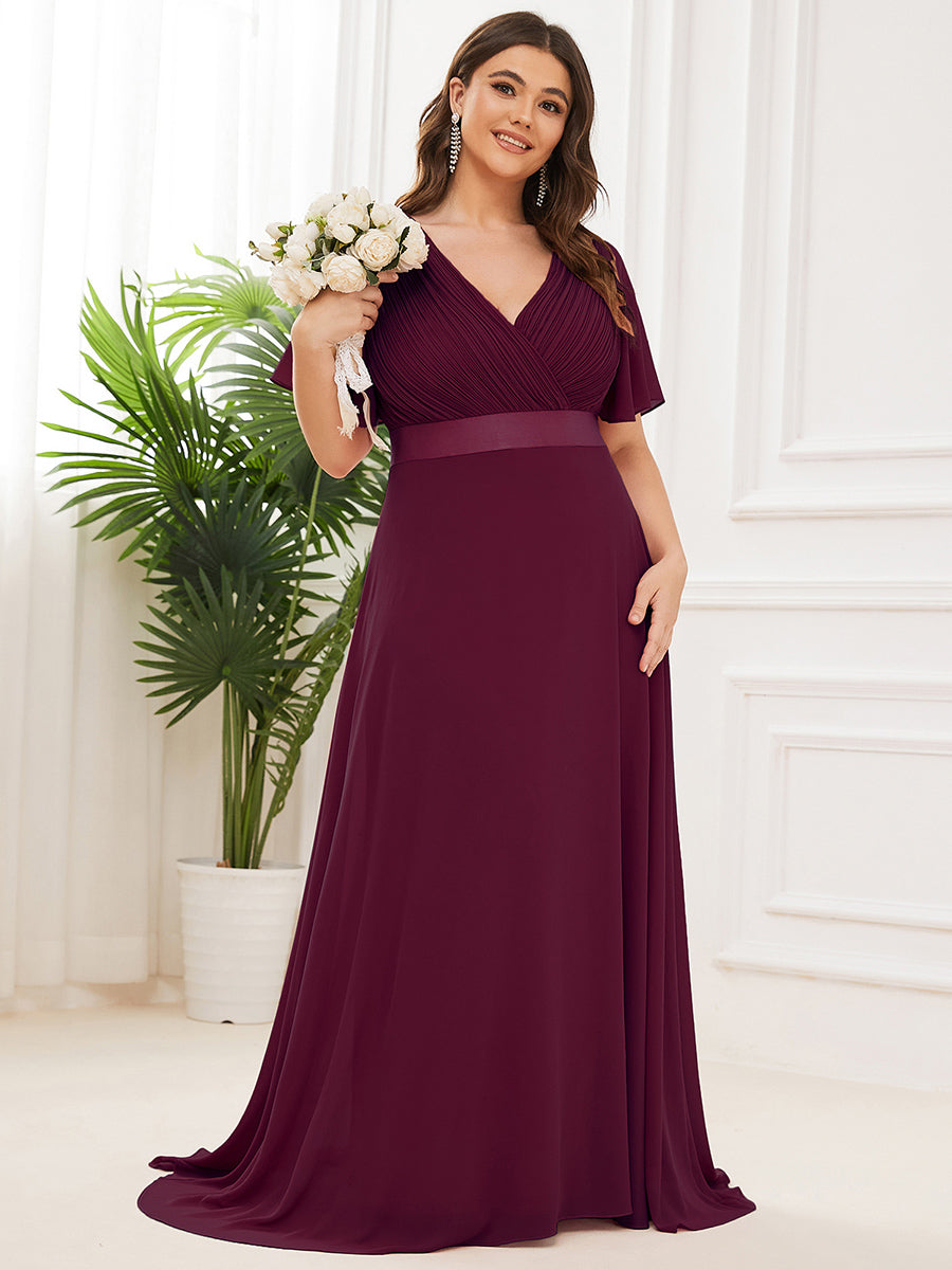 Robe mariage invitée Grande Taille Empire avec Manches Flottantes #Couleur_Pourpre