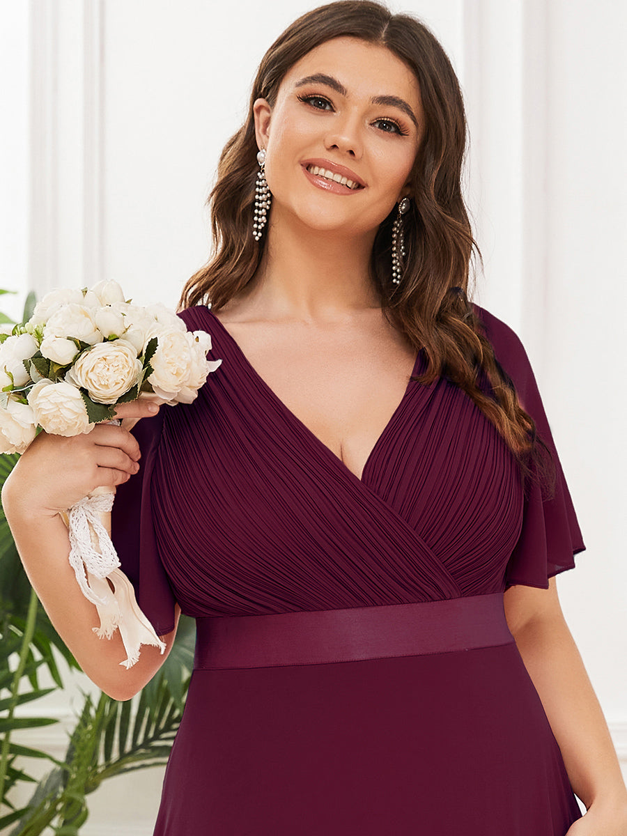 Robe mariage invitée Grande Taille Empire avec Manches Flottantes #Couleur_Pourpre