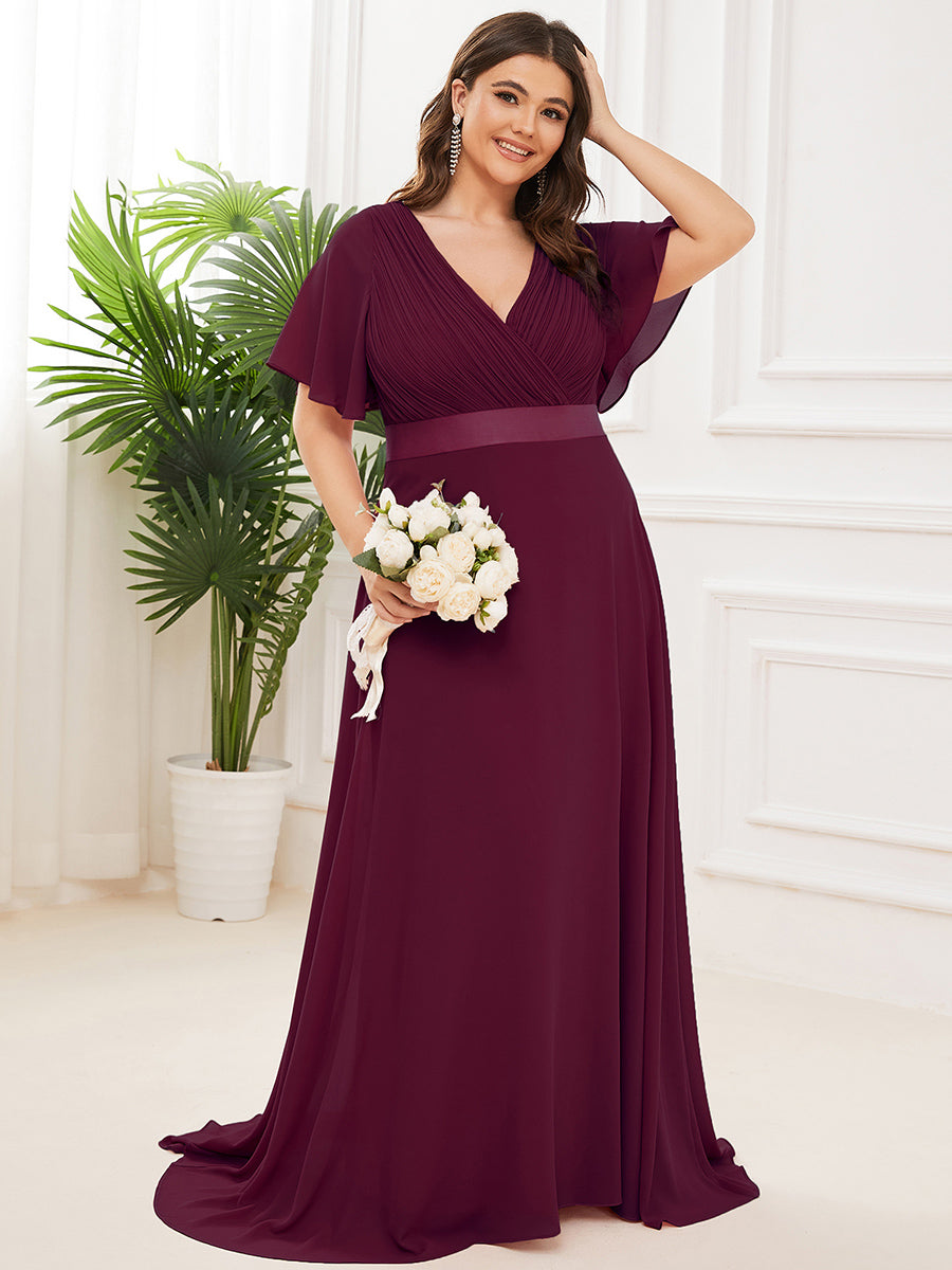 Robe mariage invitée Grande Taille Empire avec Manches Flottantes #Couleur_Pourpre