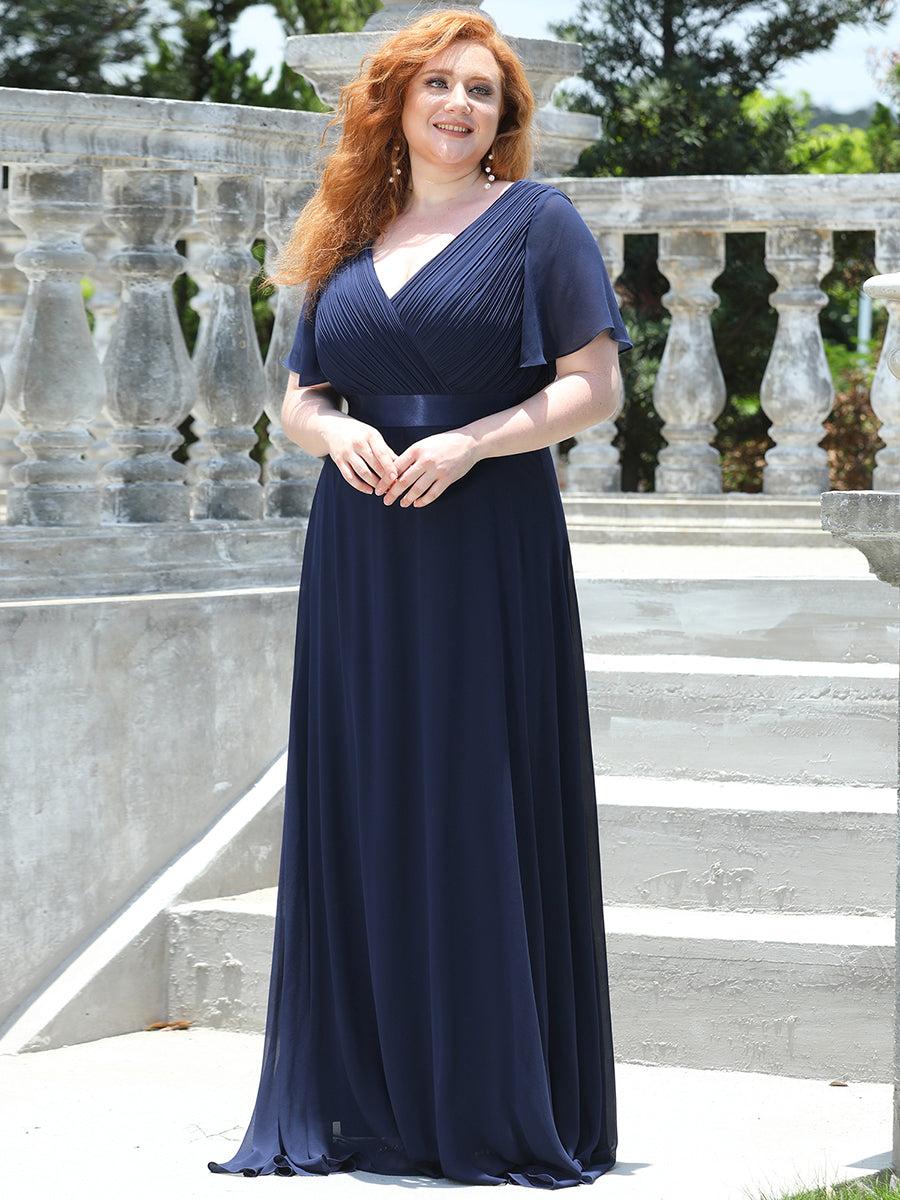 Robe mariage invitée Grande Taille Empire avec Manches Flottantes #Couleur_Bleu Marine