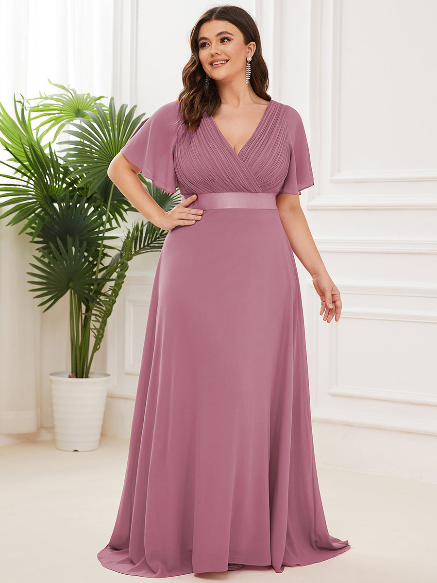 Robe mariage invitée Grande Taille Empire avec Manches Flottantes #Couleur_Orchidee