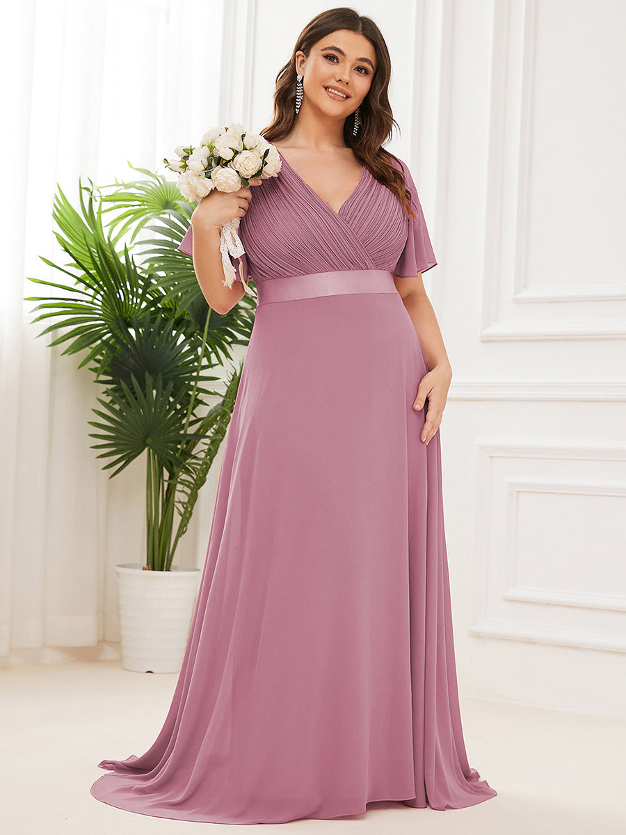 Robe mariage invitée Grande Taille Empire avec Manches Flottantes #Couleur_Orchidee