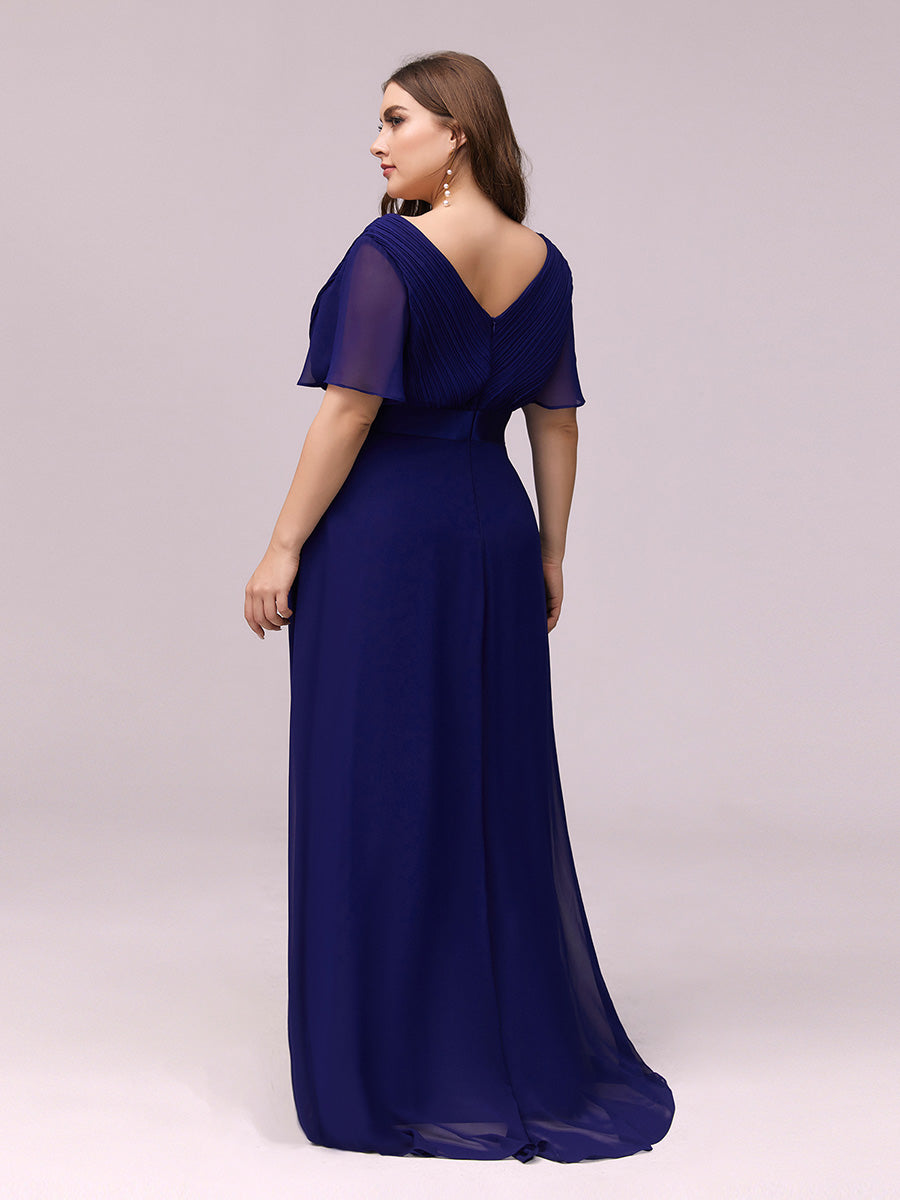 Robe de Soirée Grande Taille Empire avec Manches Flottantes #Couleur_Bleu Royal