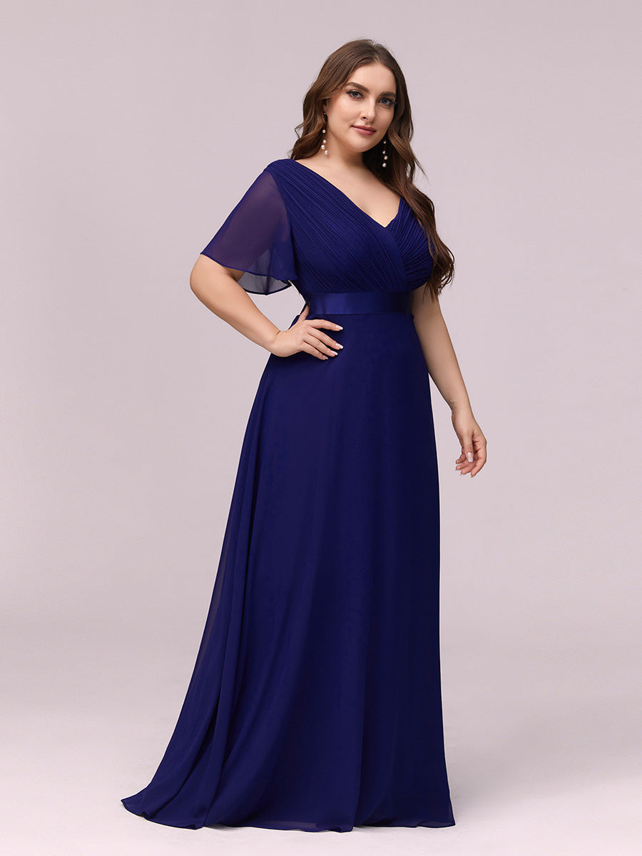 Robe de Soirée Grande Taille Empire avec Manches Flottantes #Couleur_Bleu Royal