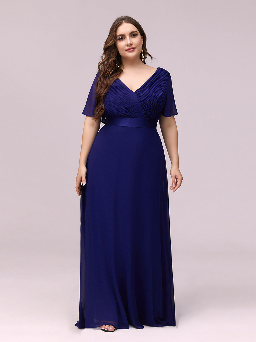 Robe de Soirée élégante en mousseline à taille haute et manches courtes #Couleur_Bleu Royal