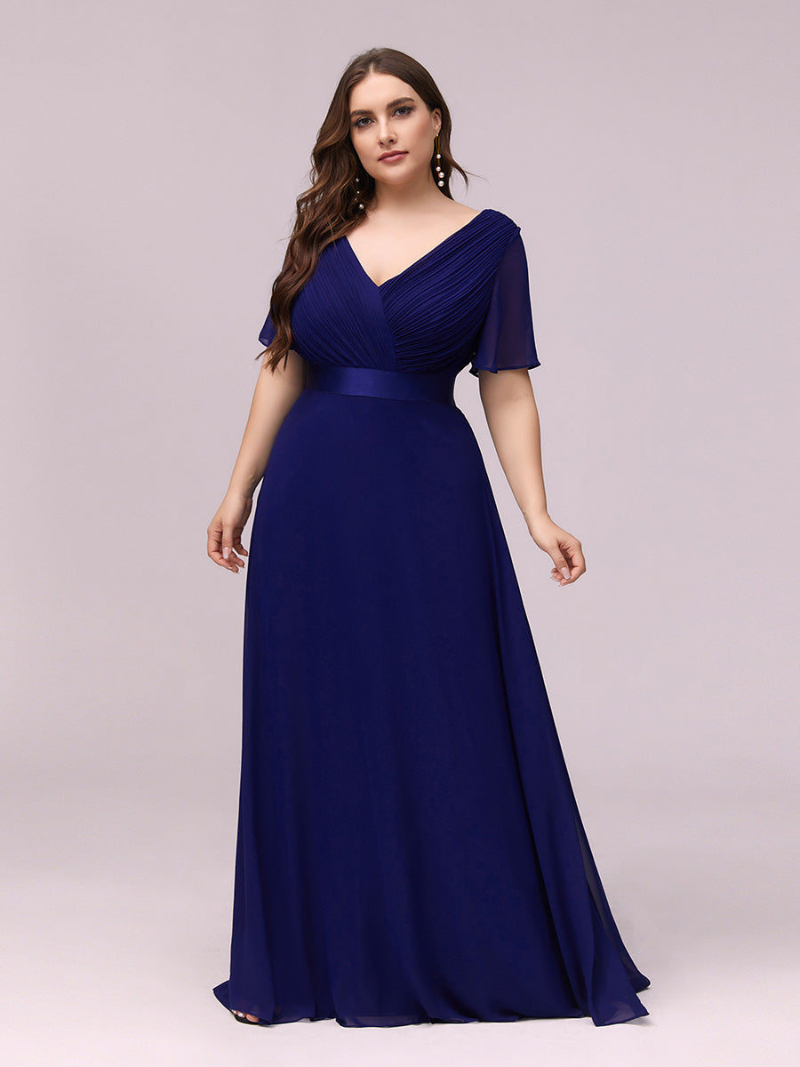 Robe mariage invitée Grande Taille Empire avec Manches Flottantes #Couleur_Bleu Royal