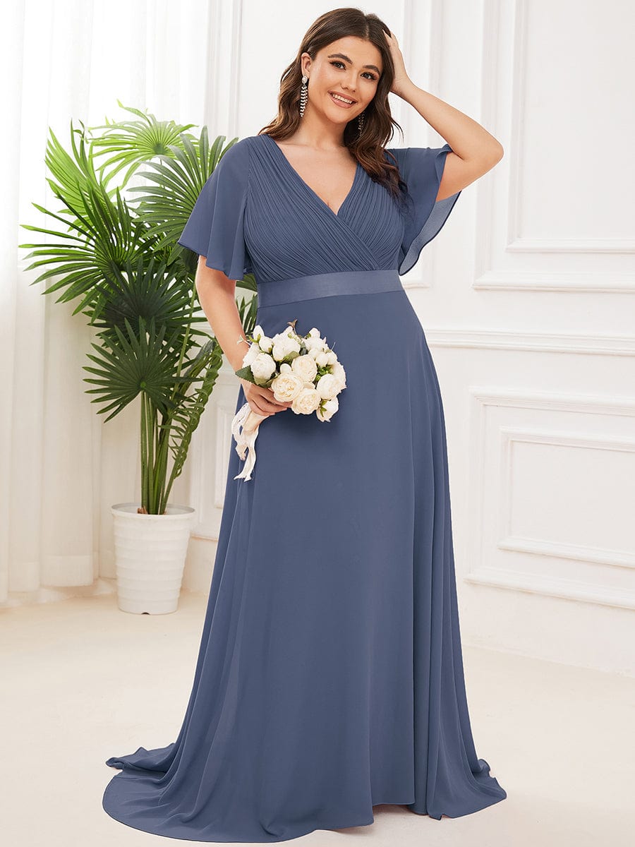 Robe de Soirée Grande Taille TEmpire avec Manches Flottantes #Couleur_Orage