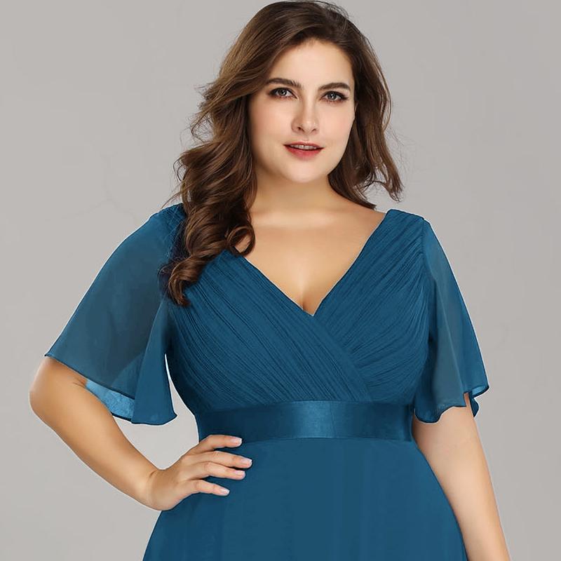 Robe de Soirée Grande Taille Empire avec Manches Flottantes #Couleur_Bleu Sarcelle