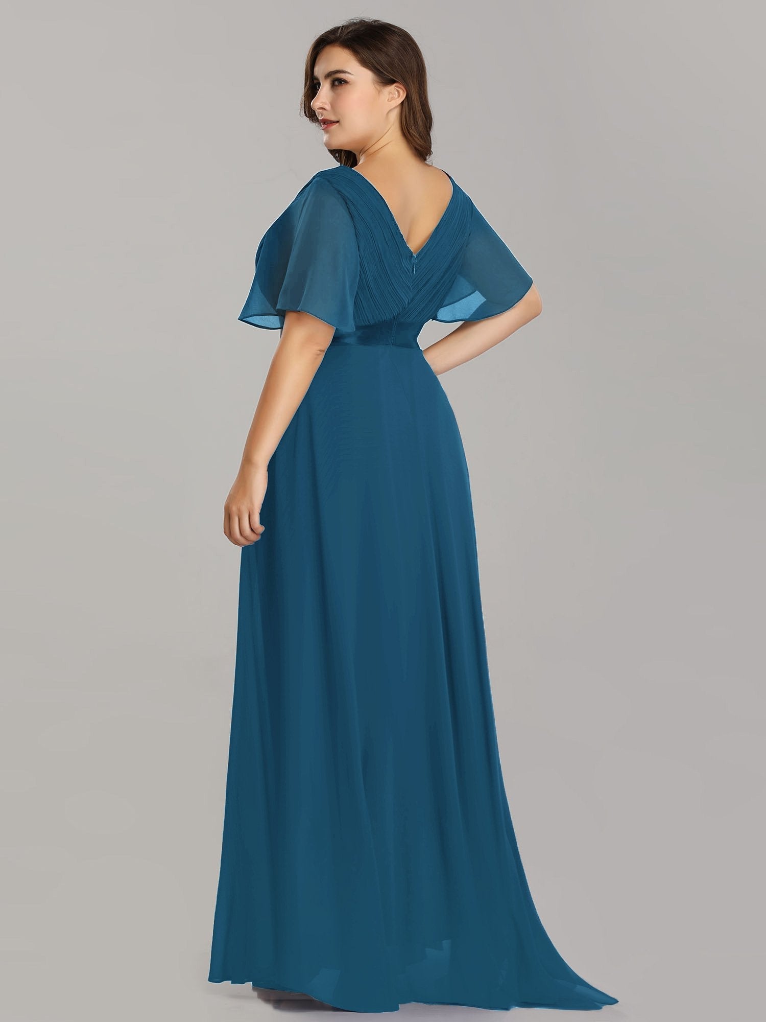 Robe de Soirée Grande Taille Empire avec Manches Flottantes #Couleur_Bleu Sarcelle