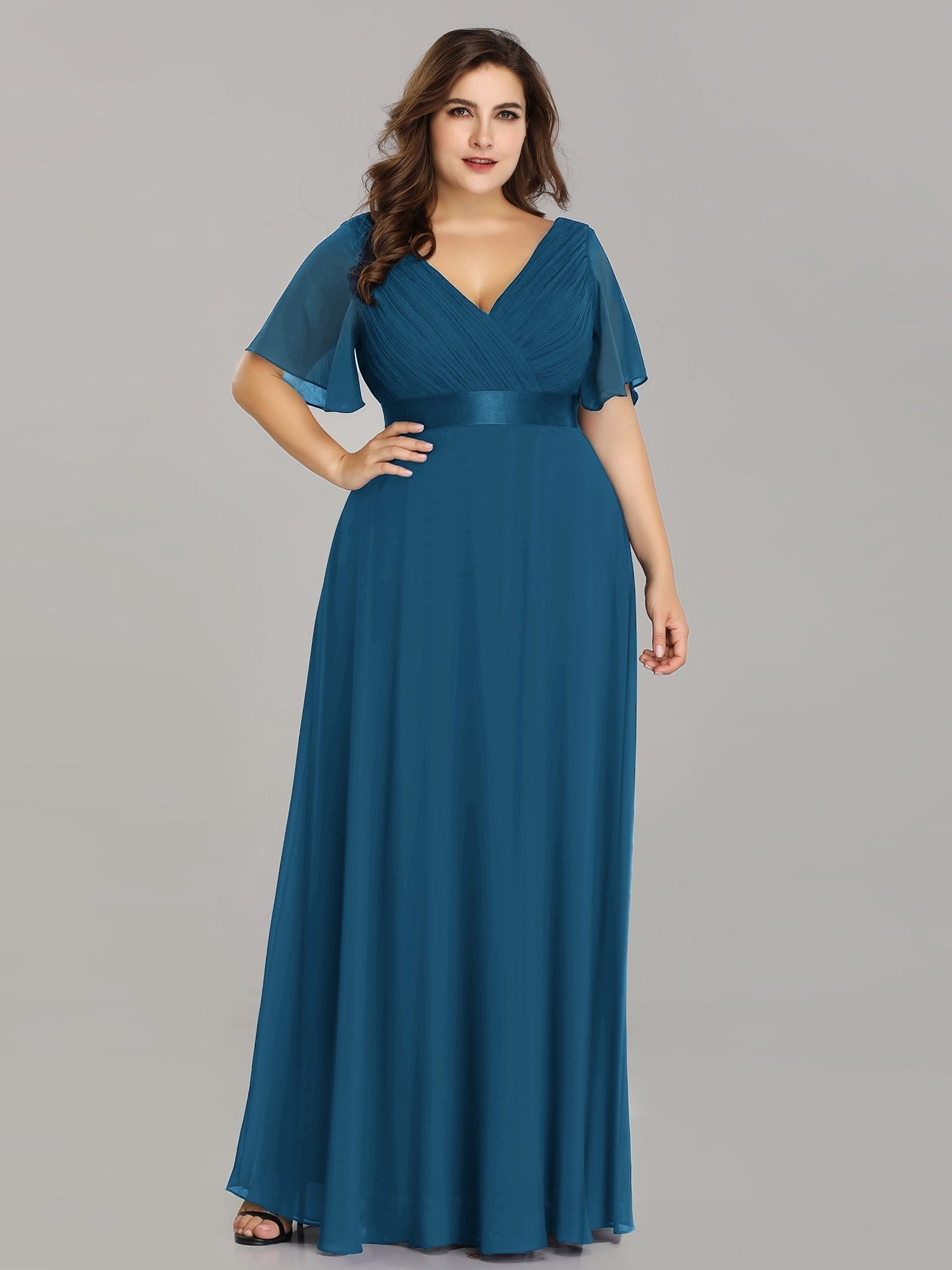 Robe mariage invitée Grande Taille Empire avec Manches Flottantes #Couleur_Bleu Sarcelle