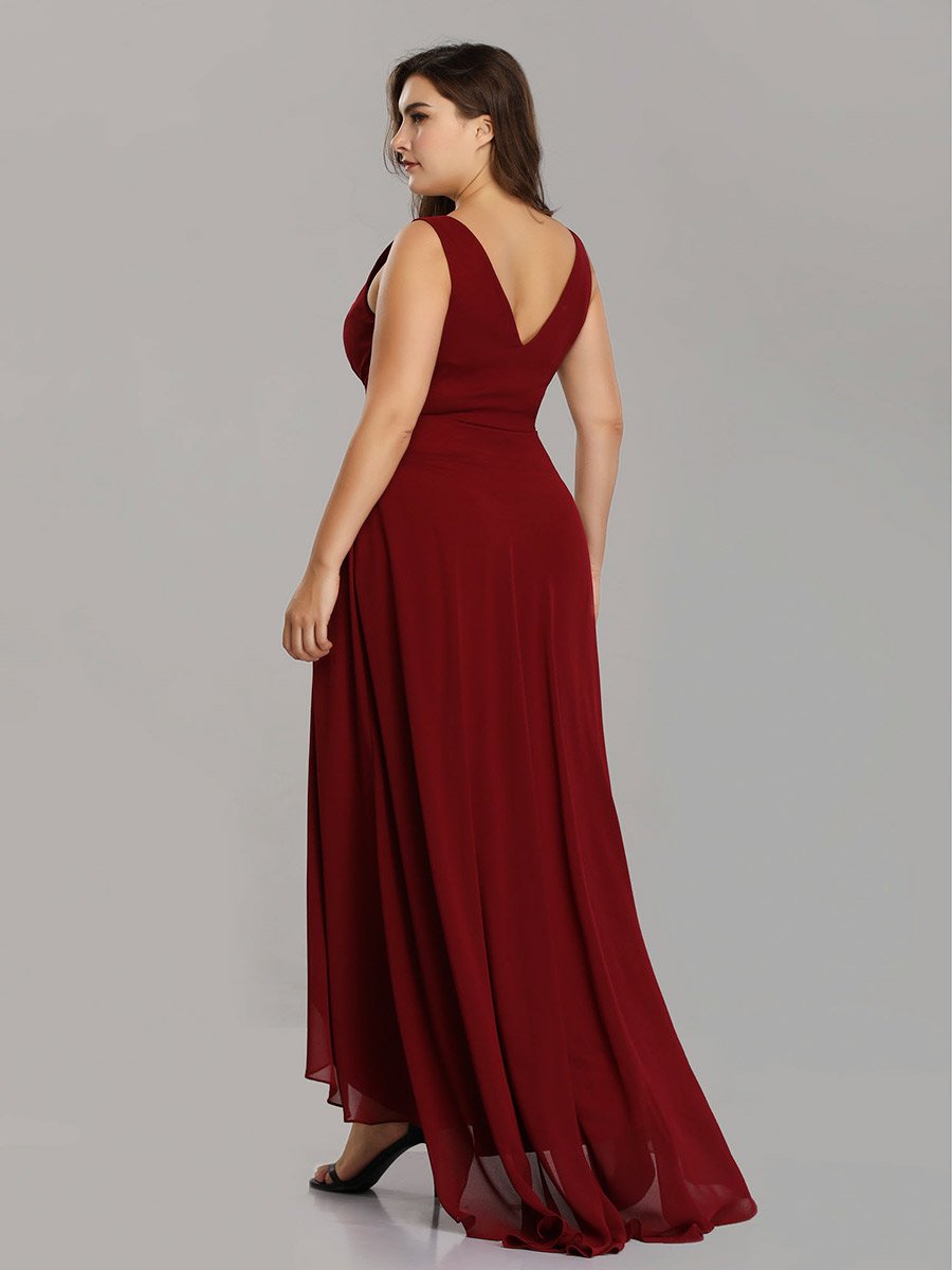 Robes de Soirée Chiffon à Col en V Haut Bas pour La Fête #Couleur_Bordeaux