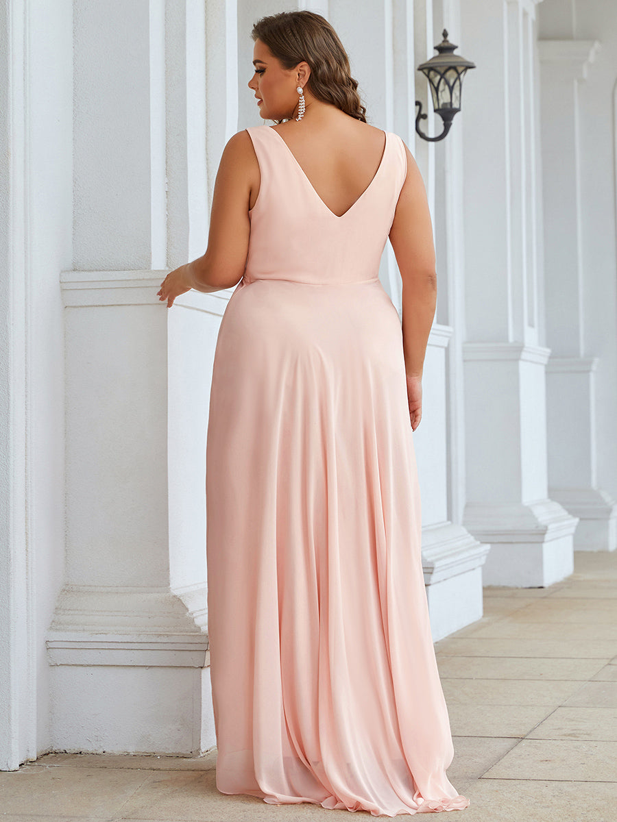 Robes de Soirée Chiffon à Col en V Haut Bas pour La Fête #Couleur_Rose