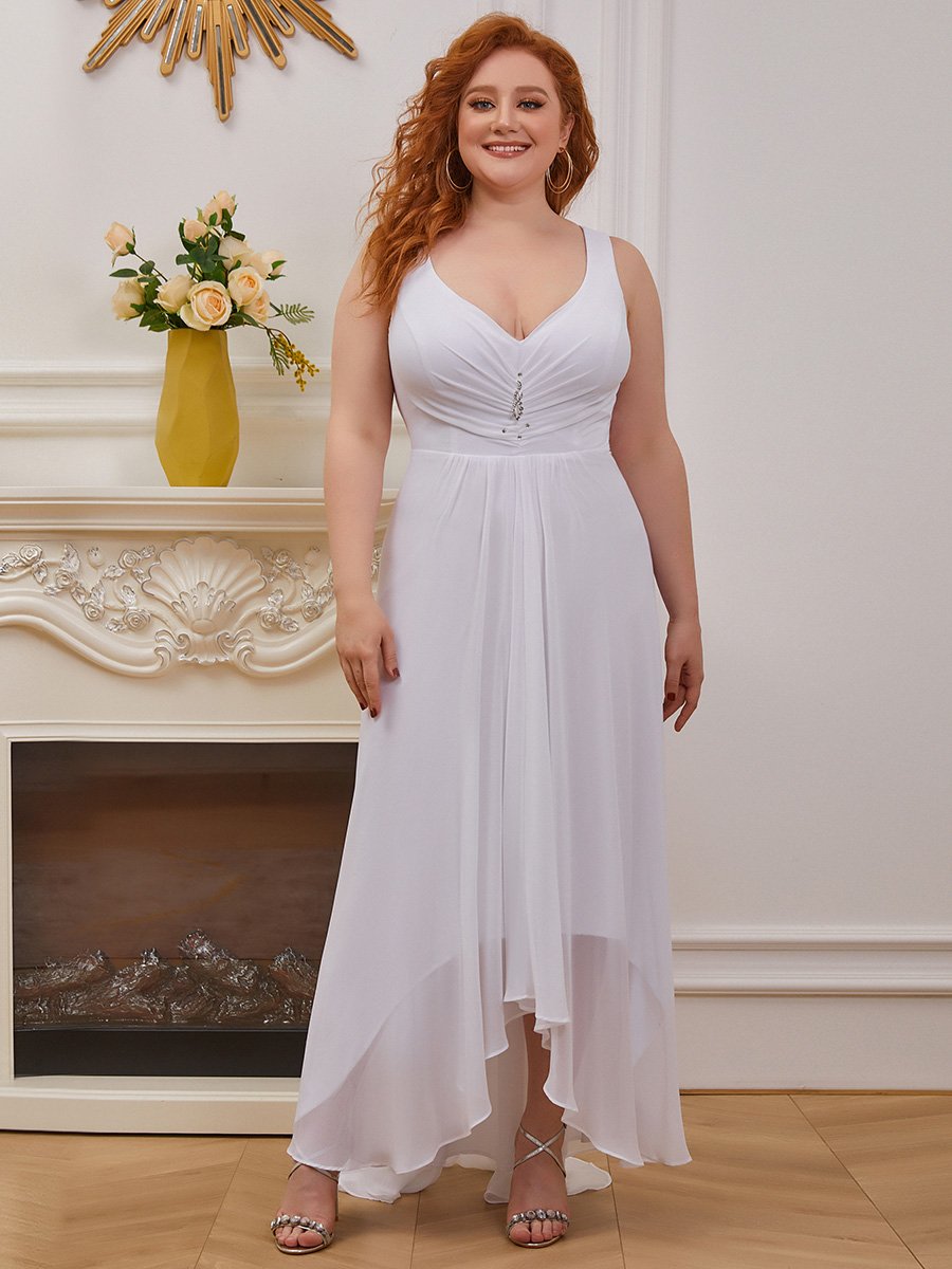 Robes de Soirée Chiffon à Col en V Haut Bas pour La Fête #Couleur_Blanc