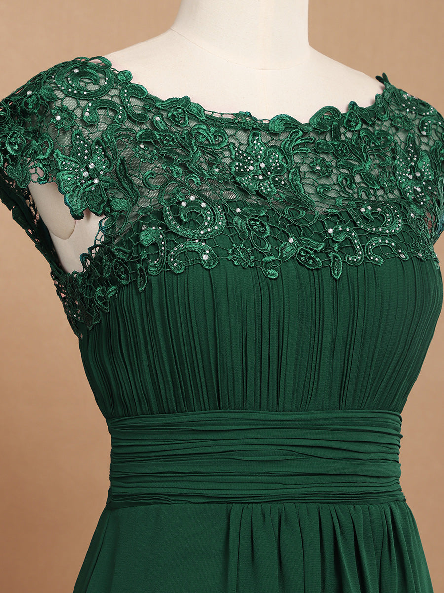 Robe de demoiselle d'honneur Maxi longue à taille Empire A Line #Couleur_Vert Fonce