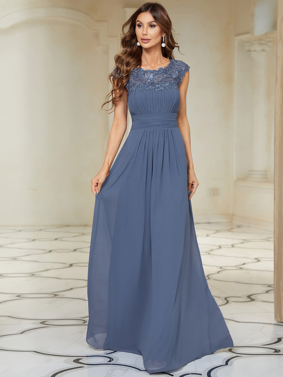 Robe mariage invitée en mousseline élégante et fluide #Couleur_Marine Fume