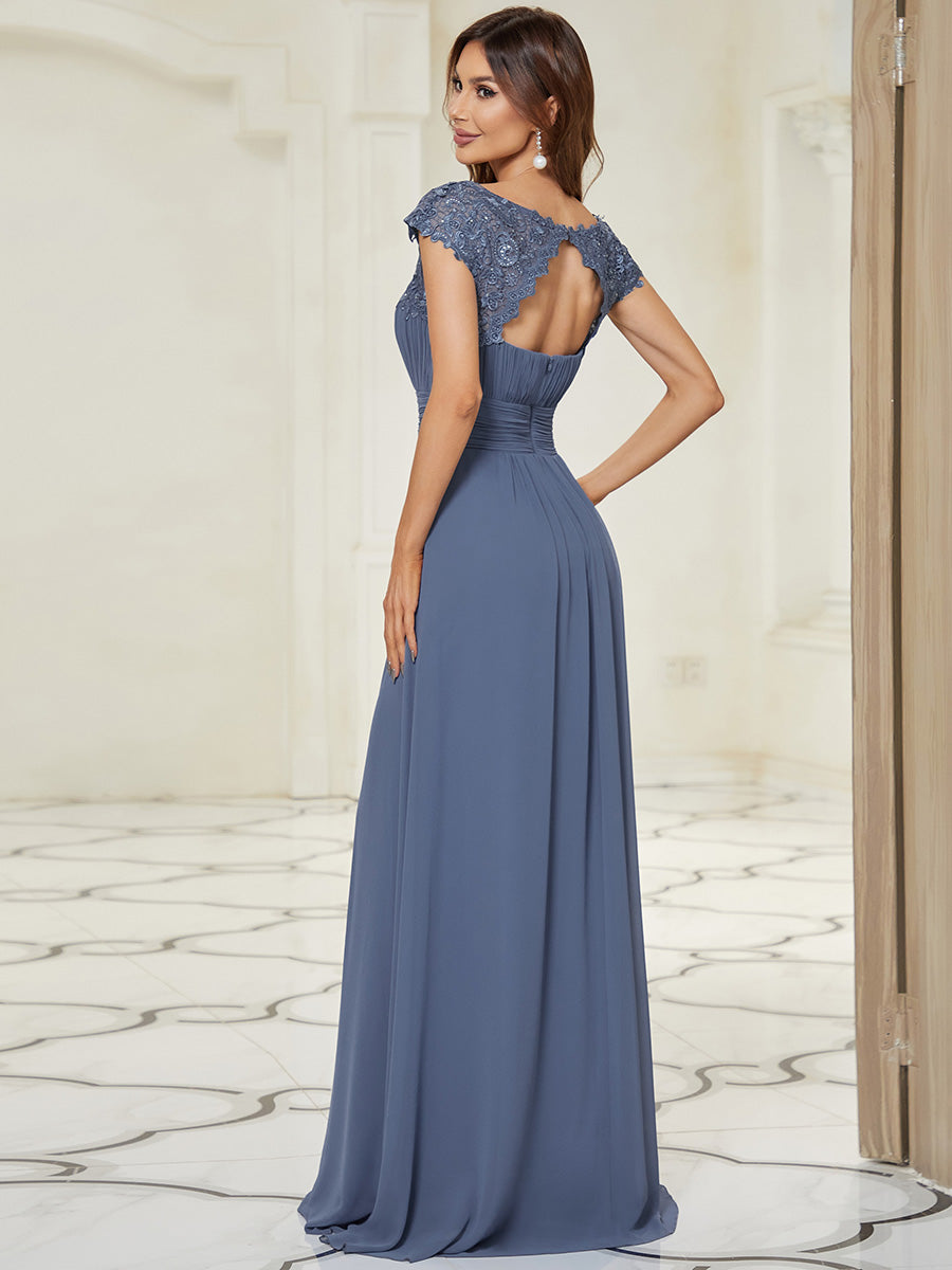 Robe mariage invitée en mousseline élégante et fluide #Couleur_Marine Fume