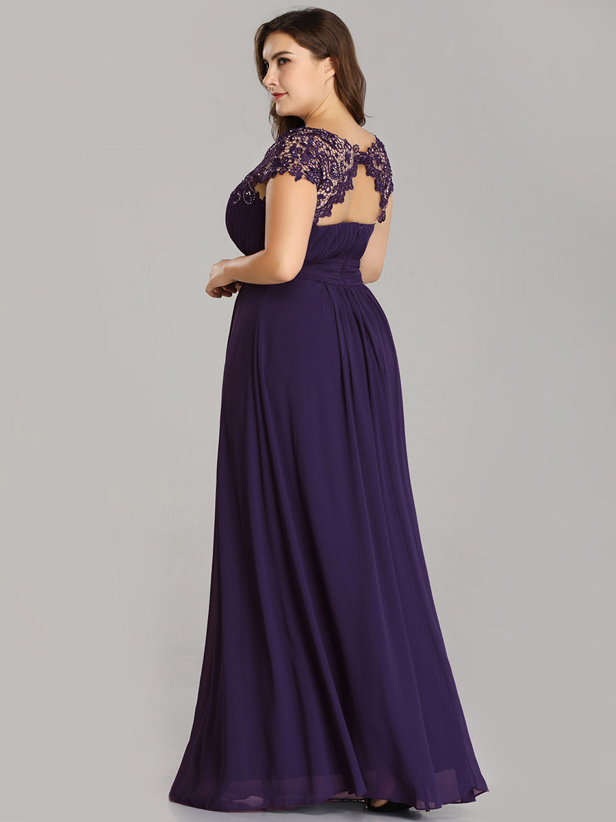 Robe de demoiselle d'honneur Maxi longue à taille Empire A Line #Couleur_Violet Fonce