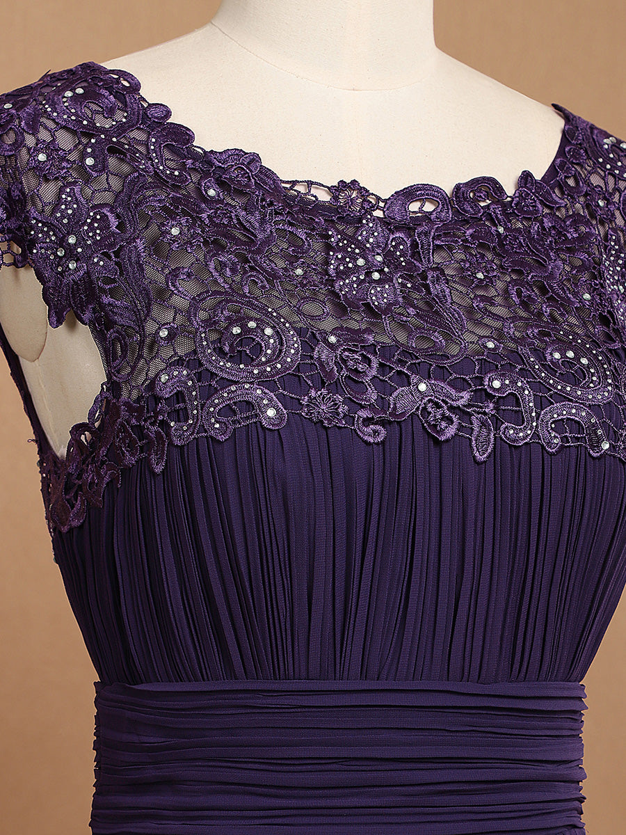 Robe de demoiselle d'honneur Maxi longue à taille Empire A Line #Couleur_Violet Fonce