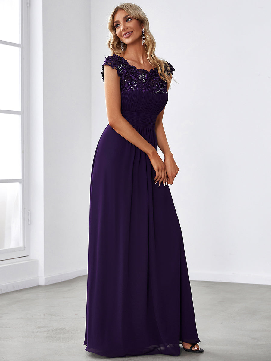 Robe de demoiselle d'honneur Maxi longue à taille Empire A Line #Couleur_Violet Fonce