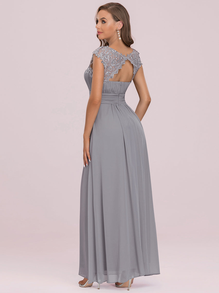 Robe de demoiselle d'honneur Maxi longue à taille Empire A Line #Couleur_Gris