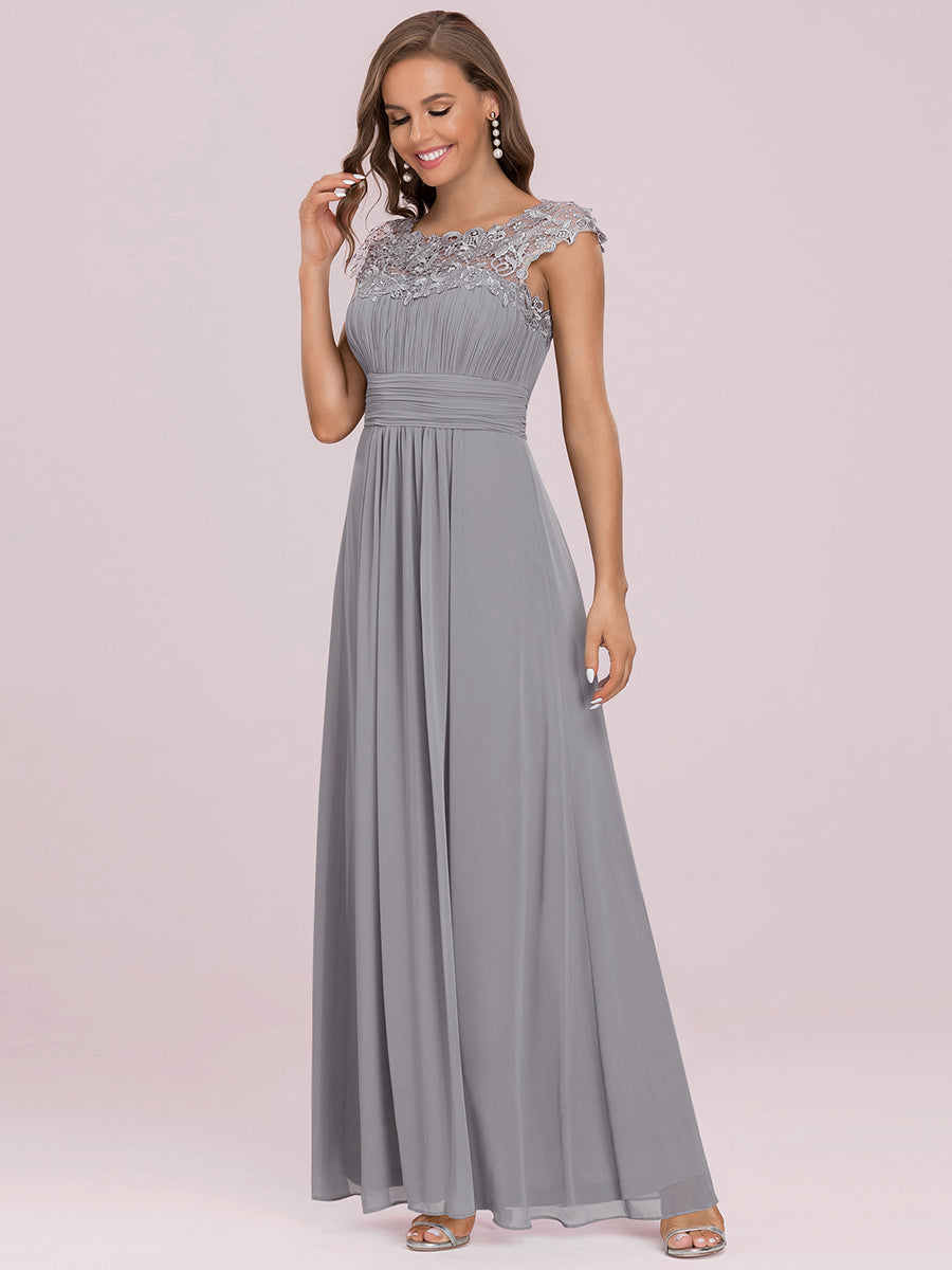 Robe de demoiselle d'honneur Maxi longue à taille Empire A Line #Couleur_Gris