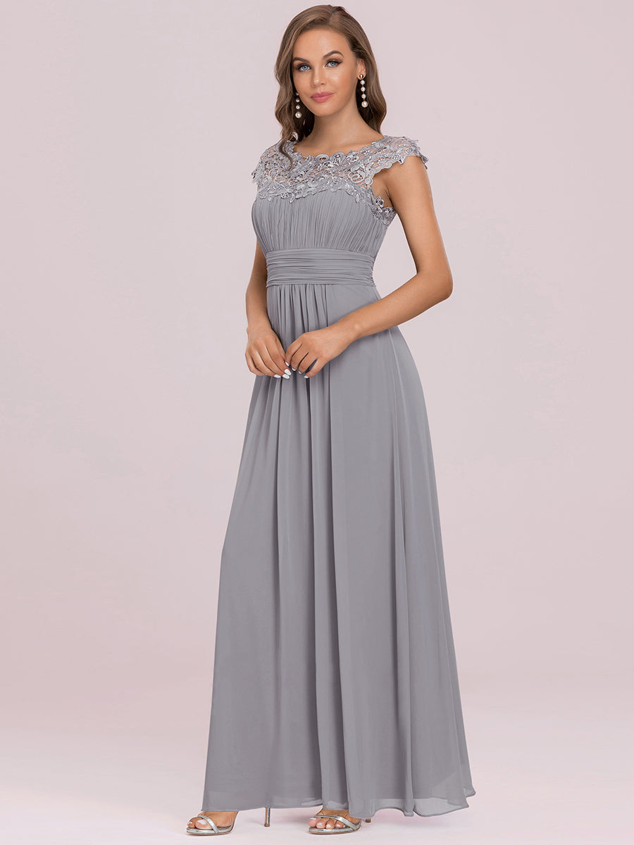 Robe de demoiselle d'honneur Maxi longue à taille Empire A Line #Couleur_Gris