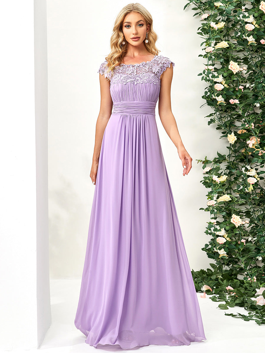 Robe de demoiselle d'honneur Maxi longue à taille Empire A Line #Couleur_Lavande