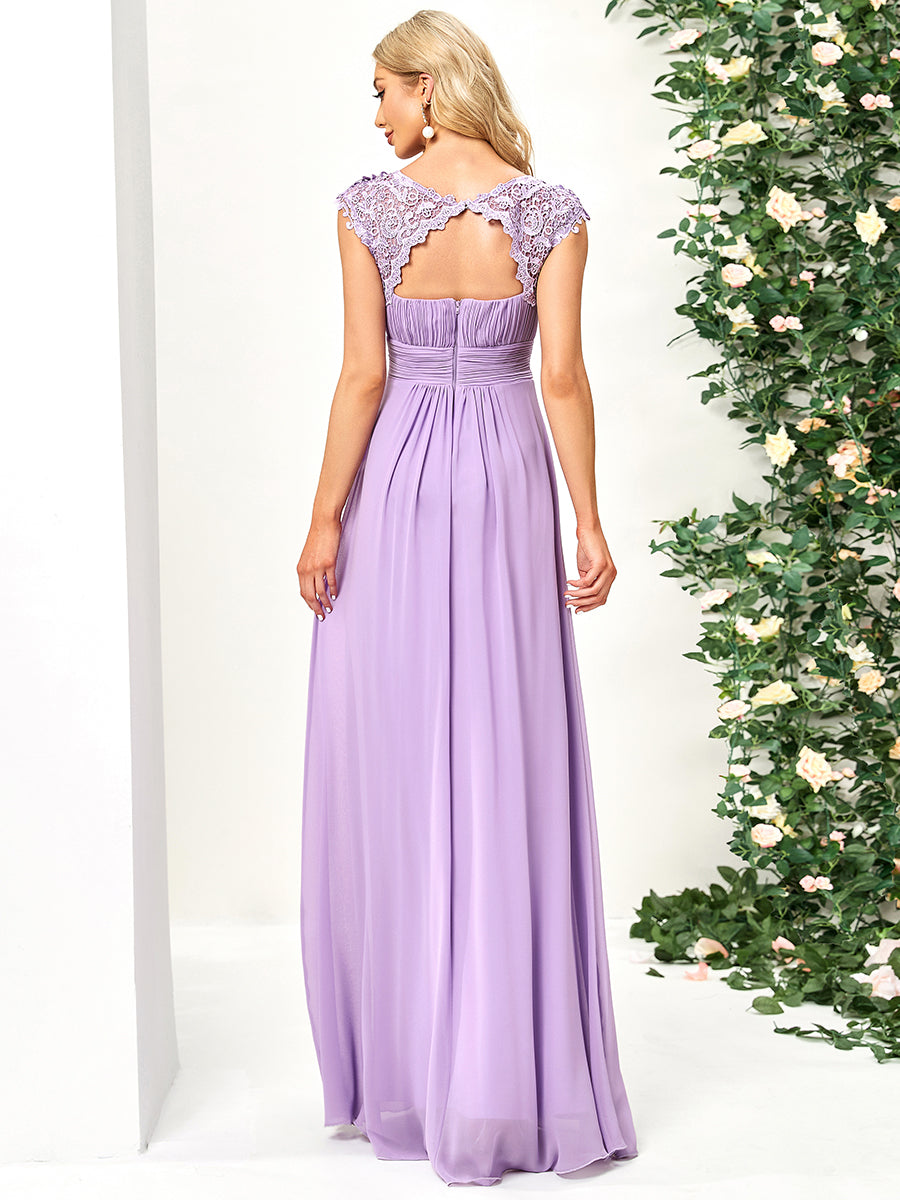 Robe de demoiselle d'honneur Maxi longue à taille Empire A Line #Couleur_Lavande