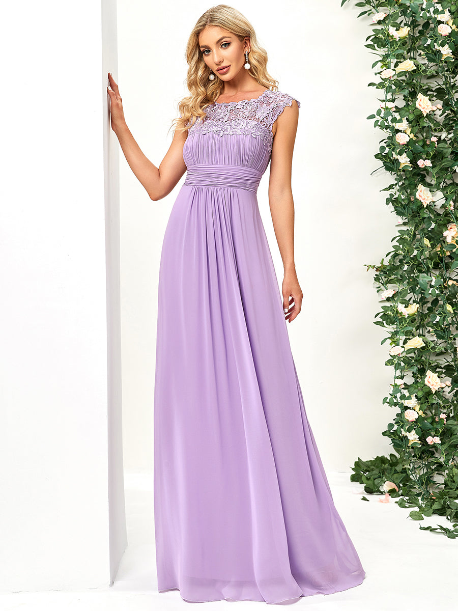 Robe de demoiselle d'honneur Maxi longue à taille Empire A Line #Couleur_Lavande