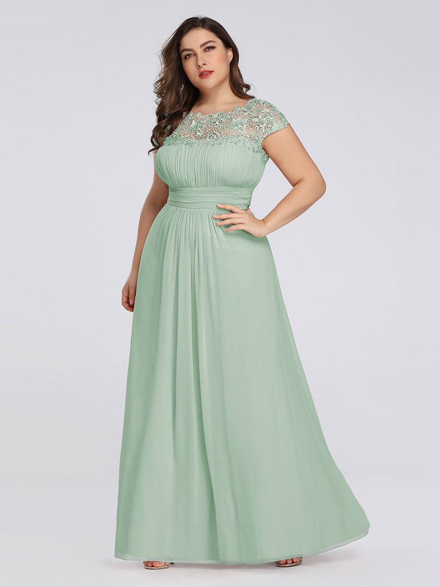 Robe de demoiselle d'honneur Maxi longue à taille Empire A Line #Couleur_Menthe Verte