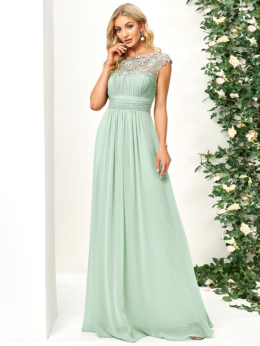 Robe de demoiselle d'honneur Maxi longue à taille Empire A Line #Couleur_Menthe Verte